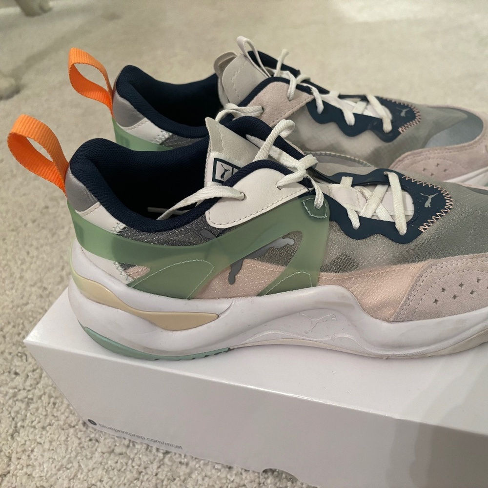 Fun navy, teal, and orange Puma sneakers